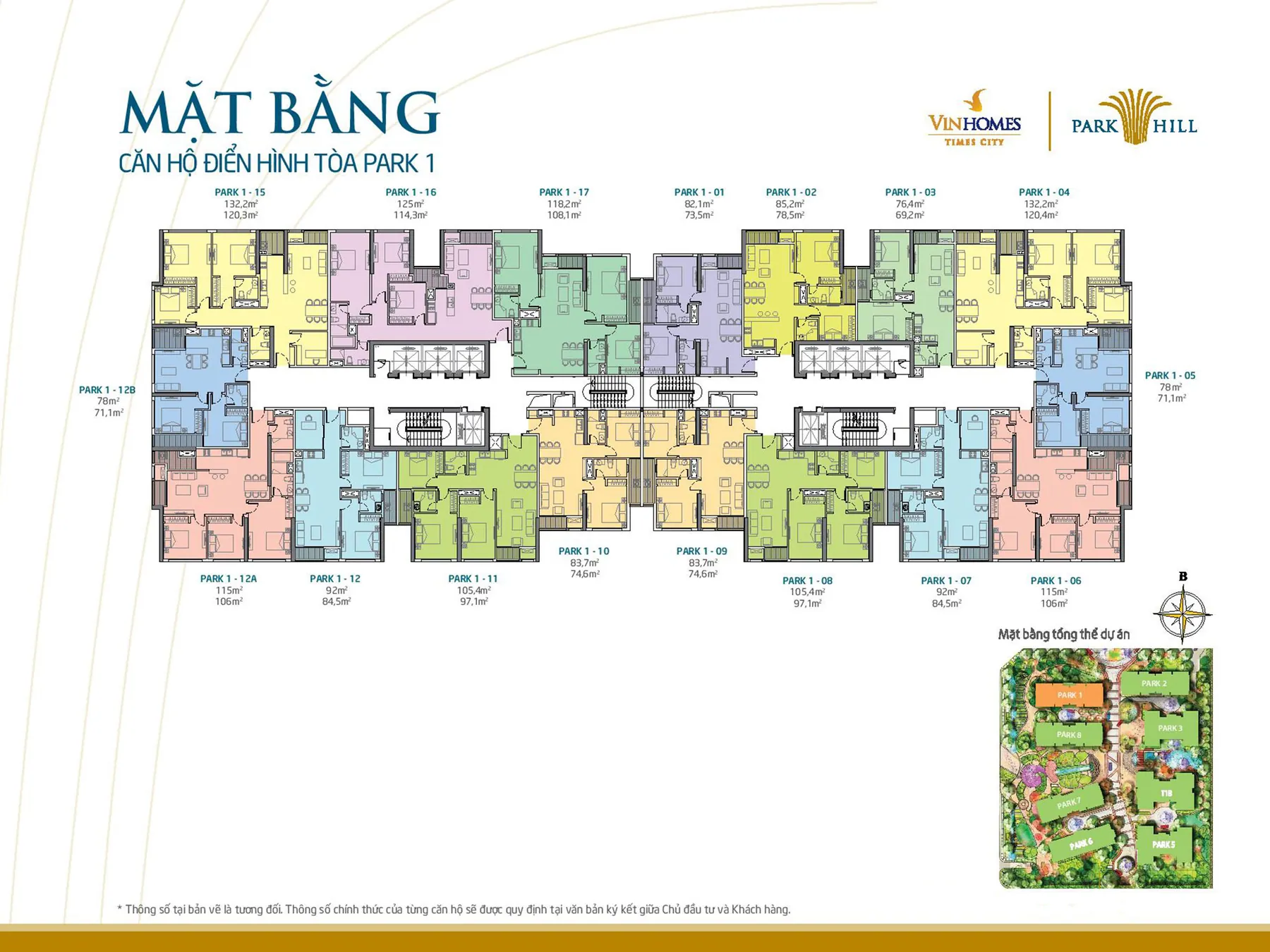 Mặt bằng điển hình chung cư Park 1 Times City